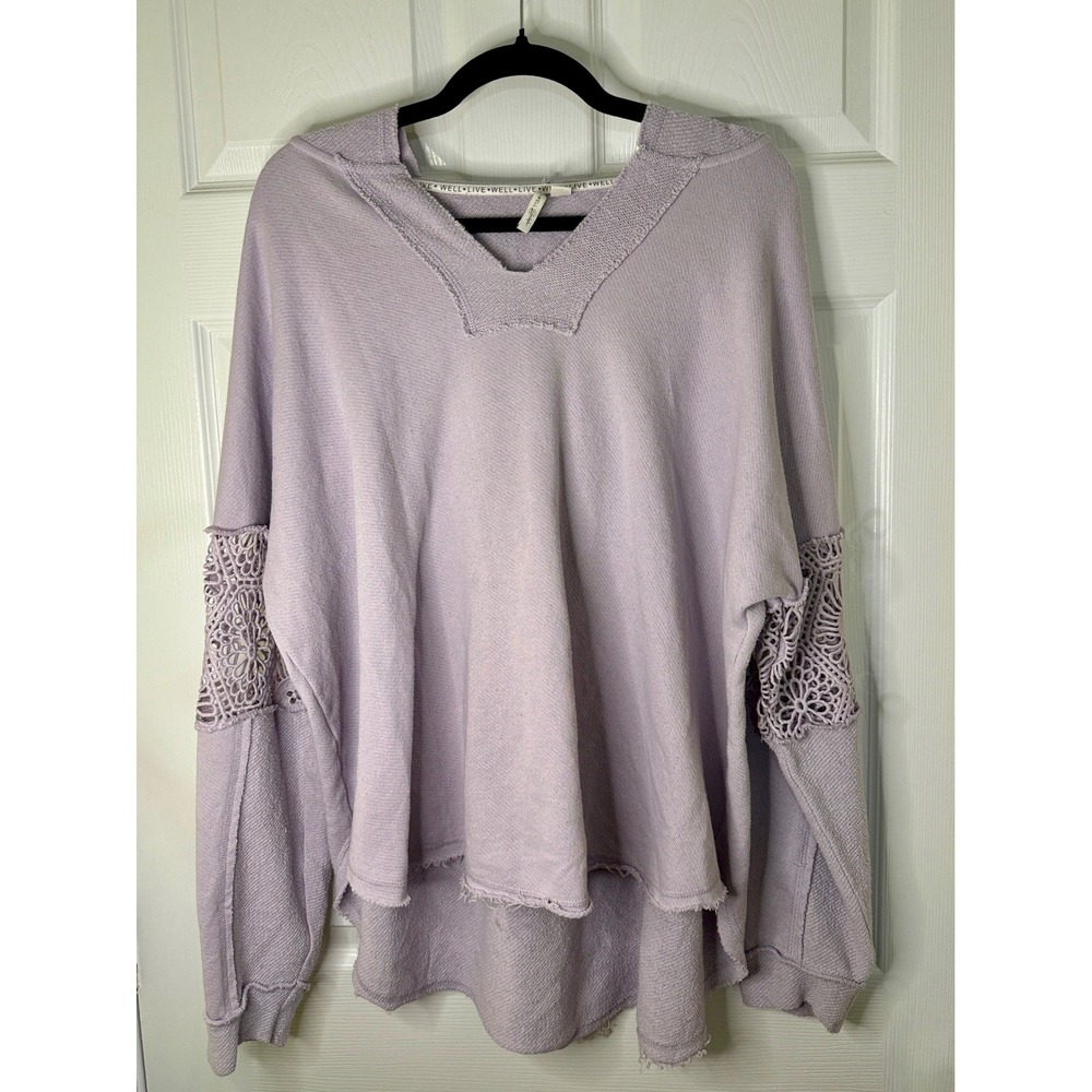 Live Well Lifestyle Hoodie Womens 22/24W Lavender Crochet Boho V-Neck
